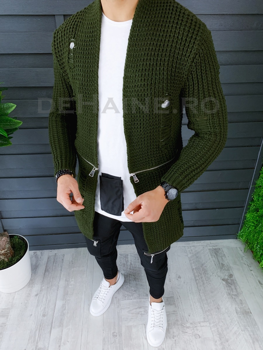 Cardigan barbati kaki slim fit zr t3639 107-5